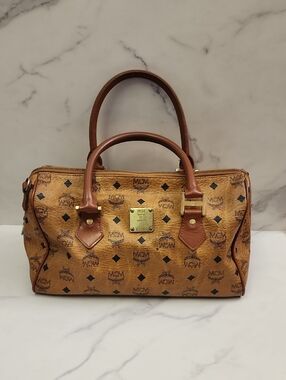 Authentic Vintage Logoglam Cognac MCM Boston Bag With Digital COA